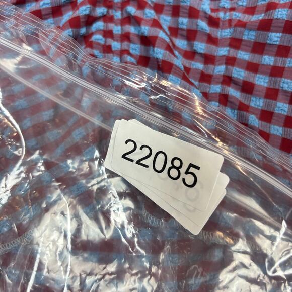 Ganni Gingham Check Seersucker V Neck Blouse Ruched Puff Sleeve - Picture 8 of 8